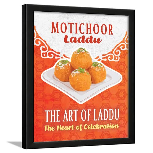 Image of Chaka Chaundh - Motichoor laddu - wall art poster frame Sweets Mithai shop and confectionery store wall art framed quotes decor item - Restaurant cafe food Deserts poster frame decoration items - 14 X 11 inches