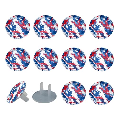 12 Pack Childproof Outlet Covers, Blue Red White Marble Texture Baby and Child Safety Socket Protection Caps