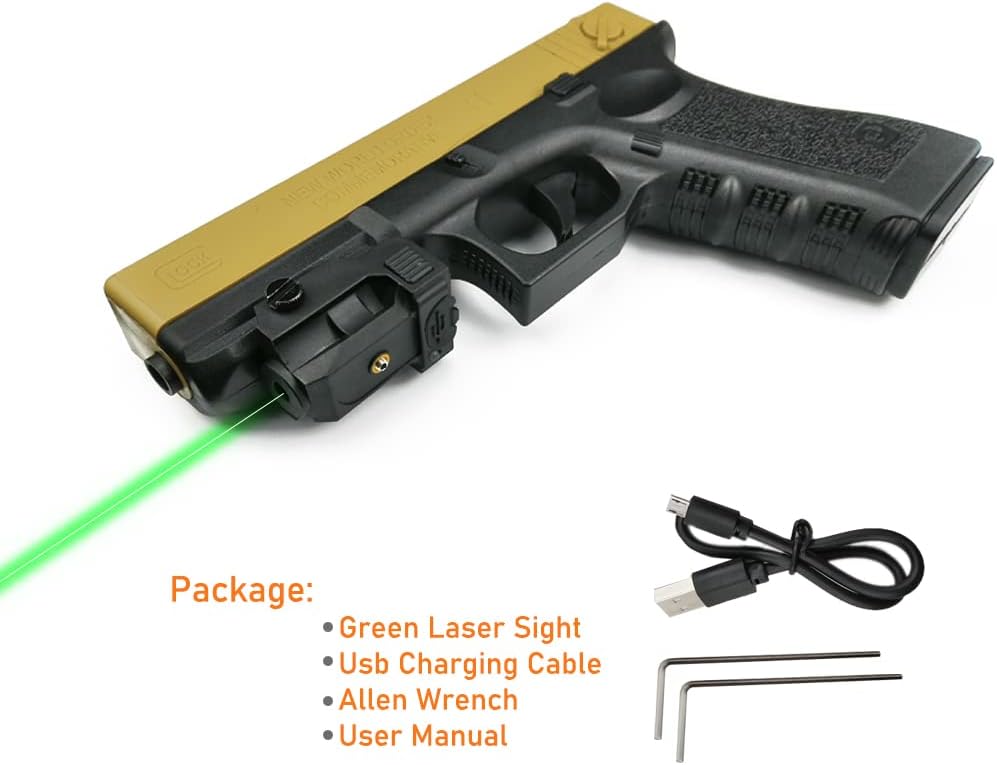 Tactical Green Laser, Compact Laser Sight Fits Gun of Standard Picatinny Rail Low Profile Pistol Green Dot Sight Rechargeable Handgun Laser Tactical Sights Airsoft Laser Pointer Pistol