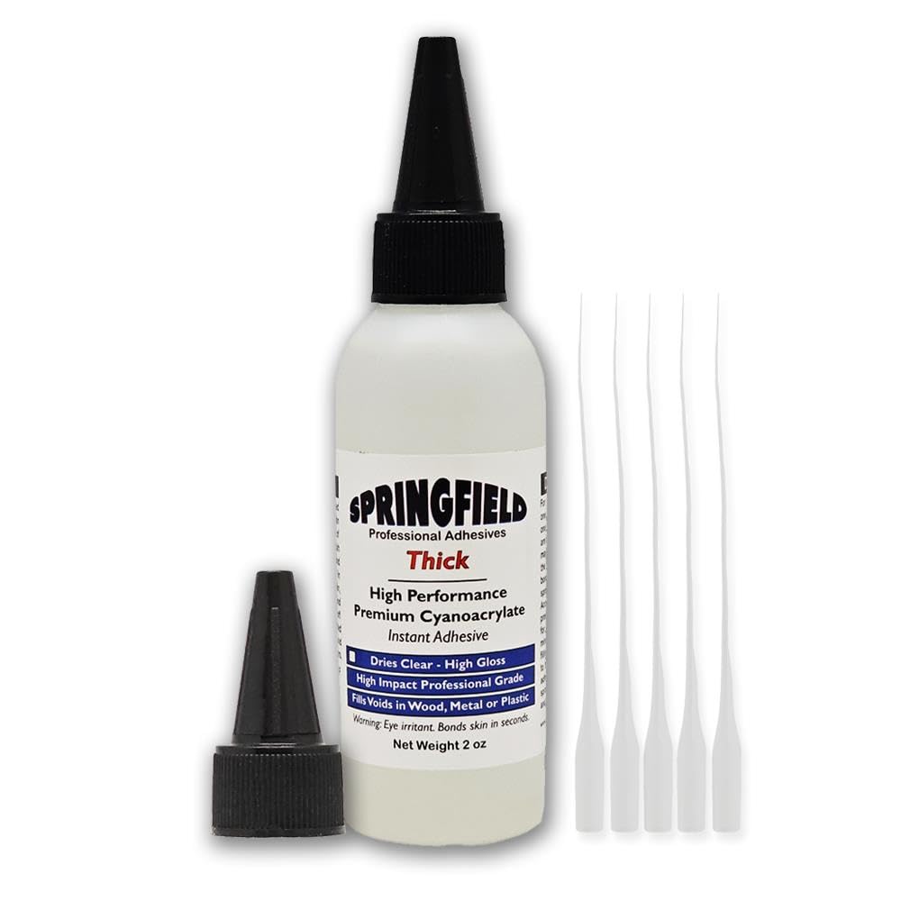 Black Rubber Toughened CA Glue with Premium Accelerator - 2oz Cyanoacrylate Super Glue - Medium-Thick 500 CPS Viscosity Adhesive Plus 2oz Instant Tack Spray by Springfield Speaker