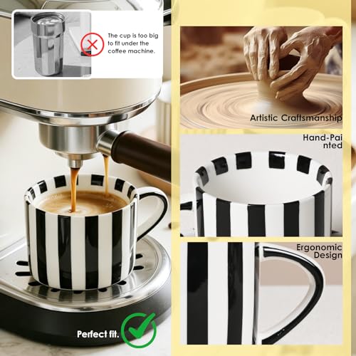 Set de 3 Piezas de Tazas de Café de Cerámica con Platos Rayados Negros miniatura 7