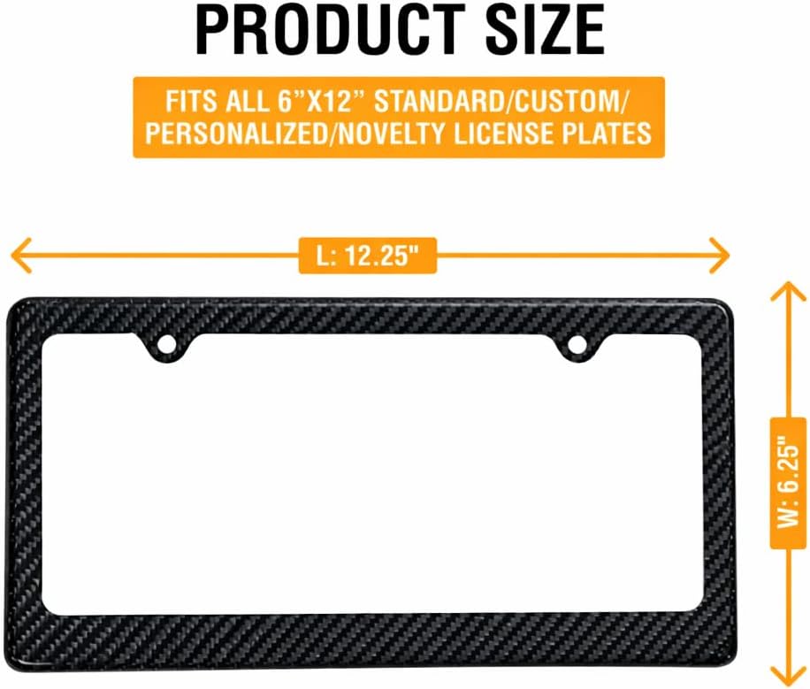 Car 100% Real 3k Twill Weave Matte Black Carbon Fiber License Plate Frame Cover, Light Weight, UV Protection, Front Rear Fit USA Canada Mexico Standard Size 6.25"" x12.25 Auto Tag Holder