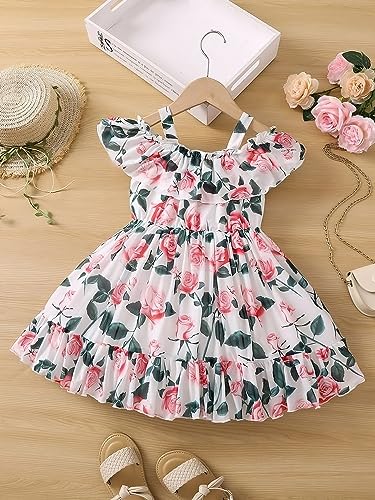 Image of Buy & Try by Dharmikaay Girl's Lycra Floral Printed Frock Dress for Girls Short Frock Baby Princess Western Dresses| Stylish Fancy Kids Clothing for New Year, Fashion