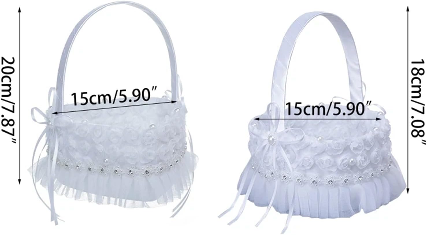 Flower Girl Baskets Wedding Flower Girl Baskets Elegant White Small Flower Basket Lace Faux Flowers Decor(White-A)