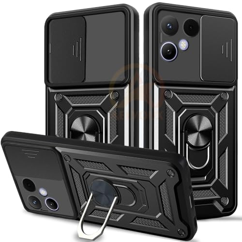 Image of Armor Bumper Back Cover Case for Tecno Pova Curve 2 | Rotating Camera Cover, Ring Holder & Kickstand | Heavy Duty & 360 Degree Protection Tecno Pova Curve 2 Back Cover (Black)