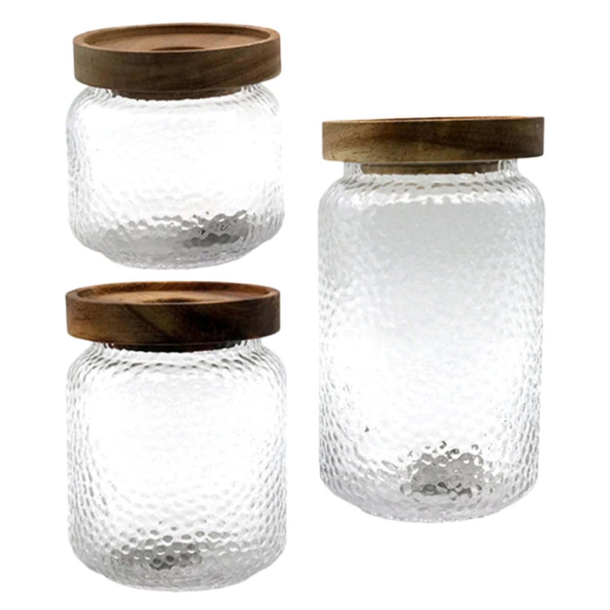 Frascos de vidrio con tapa de madera de acacia natural juego de recipientes de diseño premium