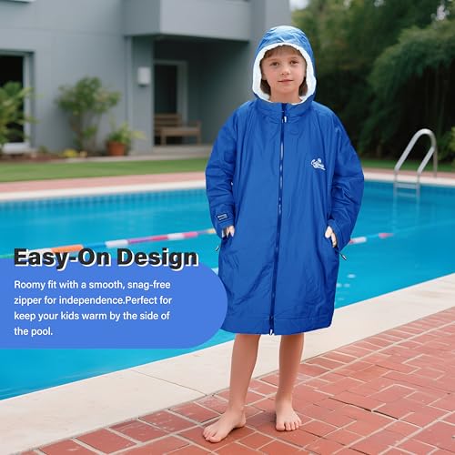 Image of Catalonia Waterproof Kids Swim Parka with Hood, Sherpa Lined Swim Coat with Inner Pocket & Write-On Name Tag