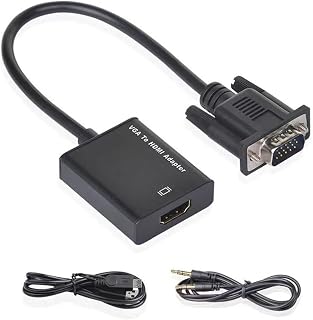 VGA→HDMI変換ケーブル VGA入力 HDMI出力 オーディオ付き オスto メス 高速転送 PCノートパソコン対応 変換ケーブル 音声出力 安定出力 USB電源付き 3.5mm