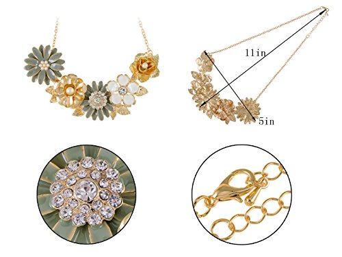 Alilang Womens Flower Rhinestones Pearl Statement Bib Golden Tone Necklace with Gray Yellow Enamel3