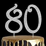 Number Cake Topper 80, UNIIDECO Silver Rhinestone Premium Metal Bling Bling Cake Decor, Sparkly Happ
