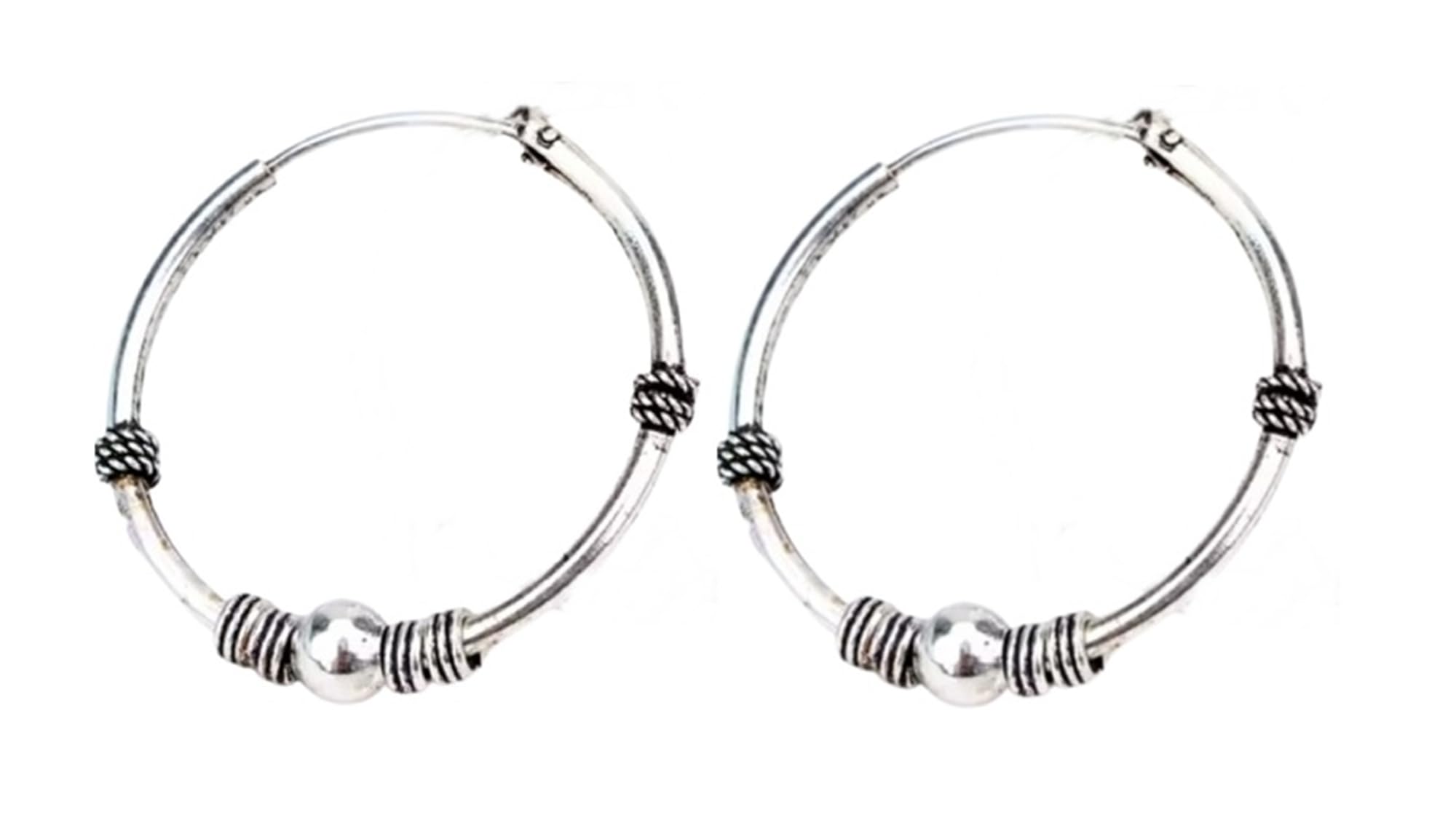 Aros de Plata Bali hipoalergénicos pendientes criollas 25mm unisex 7