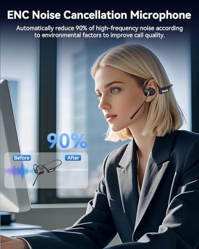 Open Ear Headphones with Mic, Bluetooth Headset with AI Noise Cancellation Microphone Air Conduction Headphones Bluetooth 5.4 Wireless Headset with Mic for Work Call Meeting Driving Sports(Black) - image 3
