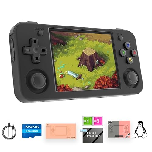 RG35XX H Retro Handheld Game Console with Linux System 3.5 inch IPS Screen and 64G TF Card Built-in 3300 mAh Battery Lasts up to 8 Hours Compatible with 5G WiFi and Bluetooth 4.2 Black