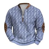 Generisch Jersey de punto grueso para hombre, sudadera con cremallera, manga larga, estampada, sin cuello, azul claro, L