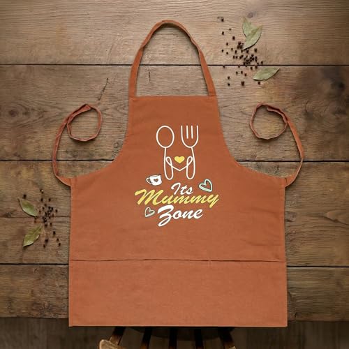 Image of Yellow Weaves Cotton Canvas Printed Kitchen Apron with Large Pockets, Cooking Apron for Men & Women, Durable Chef Apron for Cooking, Barista, Restaurant, Cafe Kitchen Apron