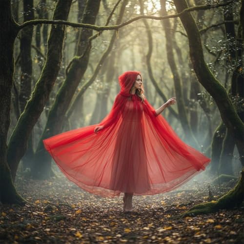 Cape longue à capuche en tulle style sorcière pour cosplay