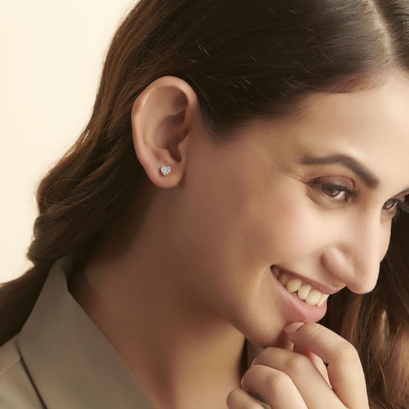 Image of KISNA JEWELS 14K BIS Hallmark Pure Yellow Gold & SI Real Diamond Hearts Earrings For Women with Screw Back clouser