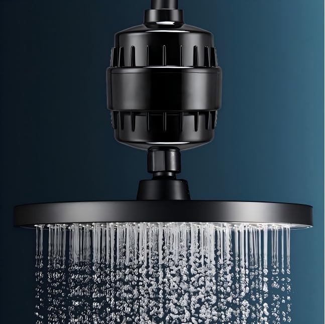 Image of 20 Stage Shower Filter for Hard Water - 99% Removal High Output Shower Head Filter for Chlorine, Heavy Metals, Improve Skin, Hair and Nails, Chrome Finish, Black