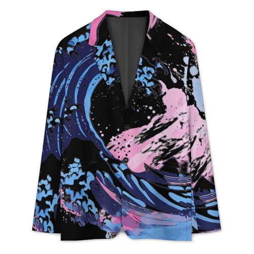 Transgender Proud LGBTQ Japanese Wave Men's Suit Jacket 2 Button Lapel Blazers Business Coat Tuxedo for Wedding Dinner3