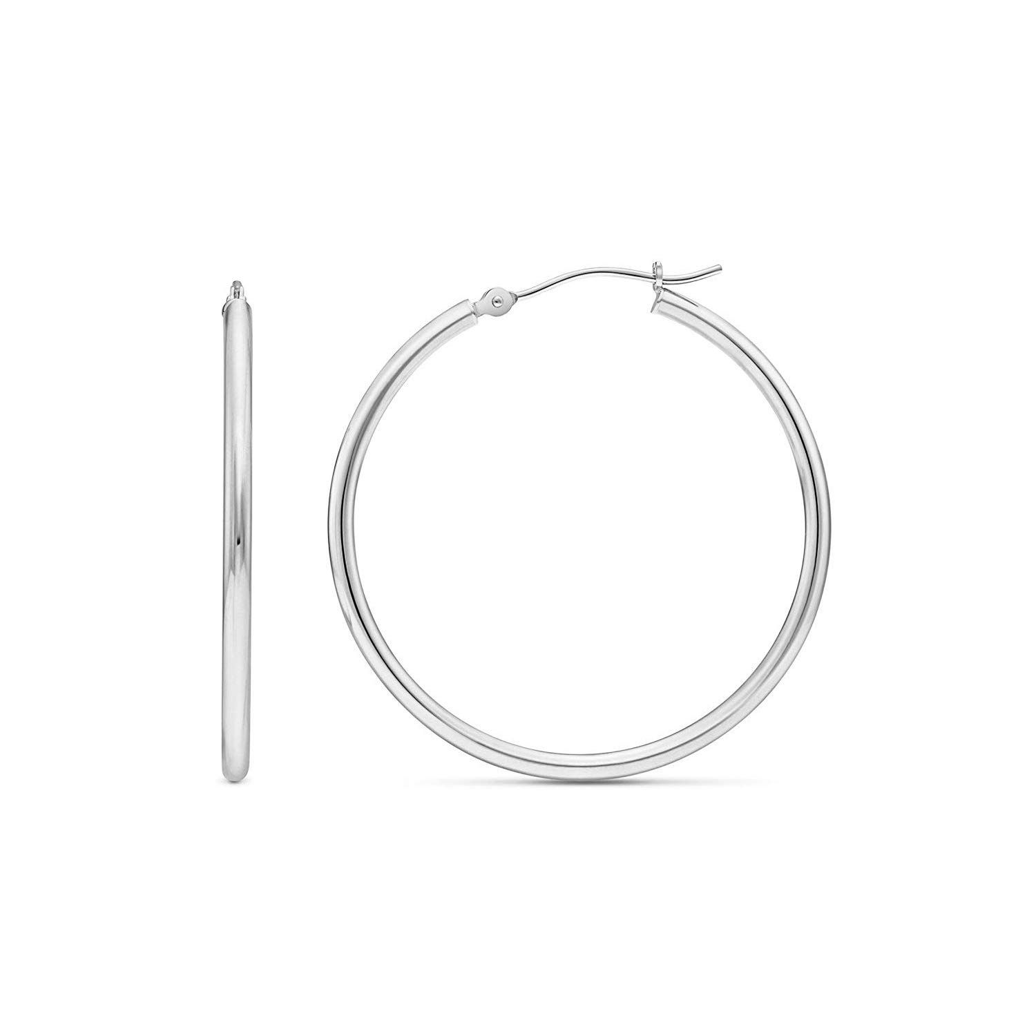 14k White Gold Classic Round Hoop Earrings