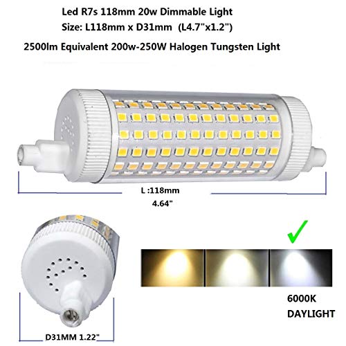 QLEE R7s Led Light 118mm Dimmable Double Ended J J118 20w 2500lm Equivalent 200w Halogen Tungsten Linear Daylight Floodling Passageway Garage Outdoor Landscate Light 2PCS - Image 4