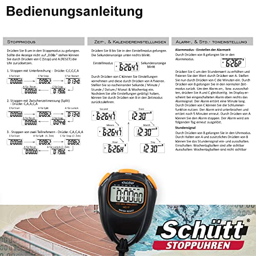 Schütt Stoppuhr HC-7 | Digitale Multifunktions-Stoppuhr mit großem Display | Einfacher Batteriewechsel | Guter Druckpunkt | Hobby | Sport | Freizeit | Spritzwasserfest | Für Kinder geeignet