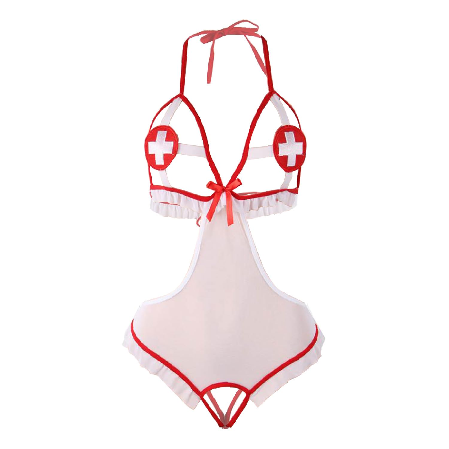 muquam Women's White-Red Nurse Roleplay Costume with Head Band-picture-12