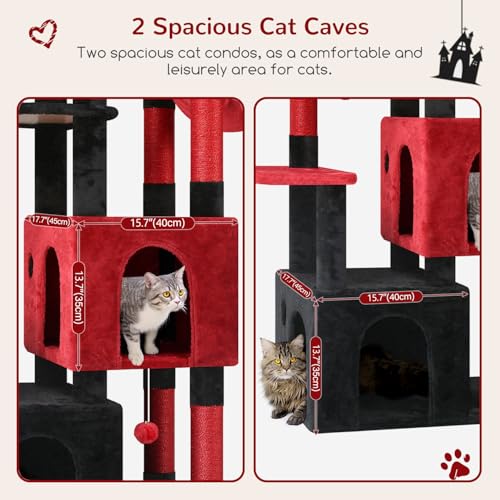 Image of Globlazer Gothic Cat Tower for Indoor Cats, Heavy Duty Goth Cat Trees for Large Cats Adult Big Cats Maine Coon Cat Tree with Scratching Post, Extra Large Top Perch, Cat Condos, F61, Blood-Goth, 61inch