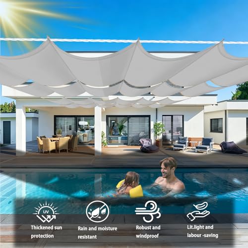 Voile d'ombrage imperméable et anti-UV réglable gris clair - 4