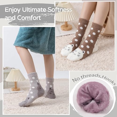 Image of SISOSOCK 5 Pairs Fuzzy Soft Cozy Comfortable Socks for Women, Casual Sleep Comfy Socks, Perfect Warm Winter Gifts for Women