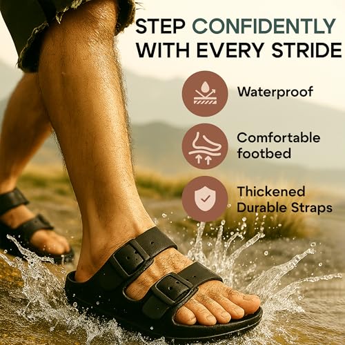 Trailvia Comfortable Footbed Sandals for Men & Women – Adjustable Buckle & Arch Support, Waterproof Summer Slides for Outdoor, Beach & Everyday Adventures3