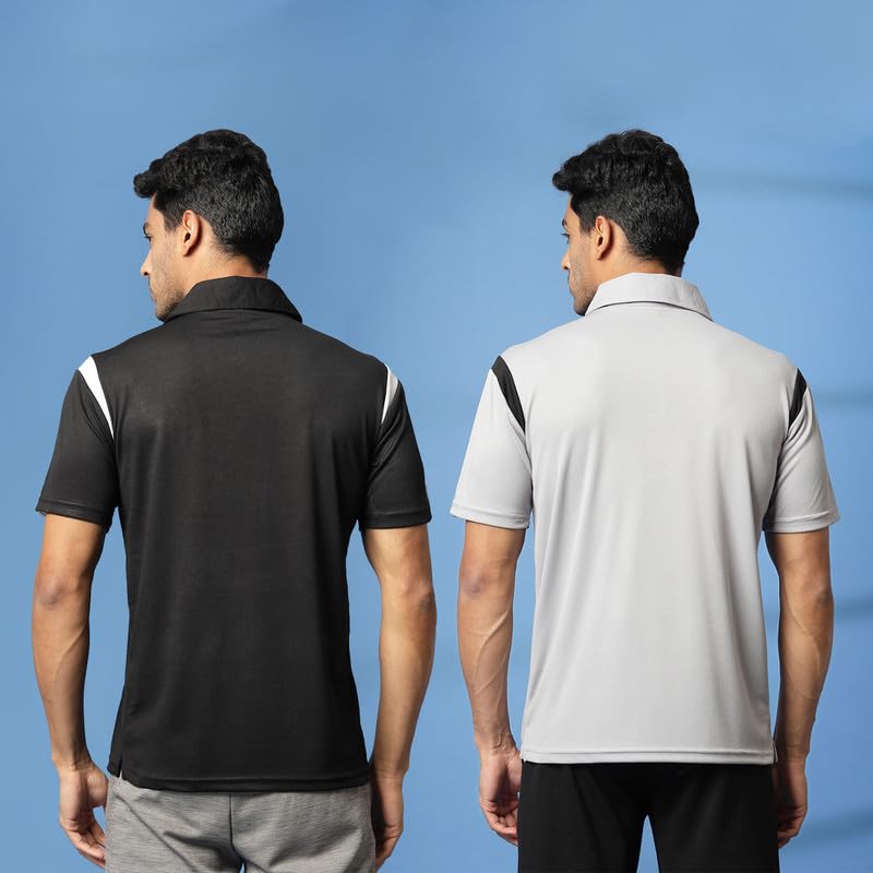 Image of CHKOKKO Gym Tshirt for Men Workout Activewear Man T-Shirts Polo Neck Zipper Regular Fit Half Sleeves for Sports Running Yoga Training Activities