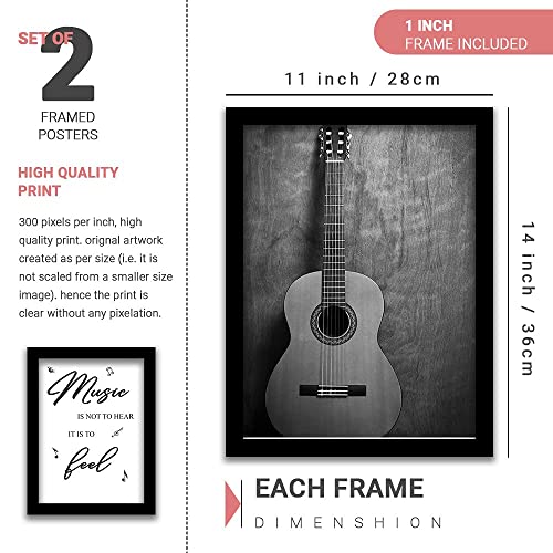 Image of No Worries Guitar wall painting and posters with frame for wall decor Music quote framed poster / Painting for Living Room / Bed Room / Drawing Room / Office, etc. Modern art Framed Painting Set of 2 ( Art-20, 10x13inch)