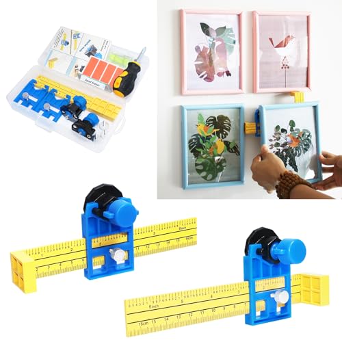 laffeya Picture Hanging Marker, Keyhole Marker Picture Hanger with Level and Spacing Ruler, Device to Hang Pictures Evenly Mark Locations Tool (Ink Stamp)