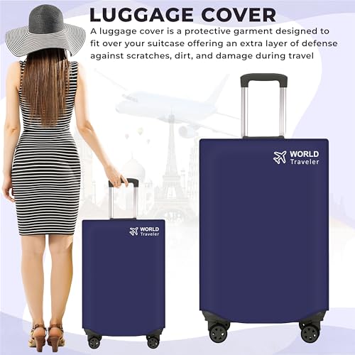 Image of Kraptick Non-Woven Luggage Cover - Waterproof, Dustproof, and Stretchable Luggage Protector Cover, Durable Non-Woven Luggage Case for Trolley (Blue- 20 Inch, 24 Inch, 28 Inch) Combo of 3