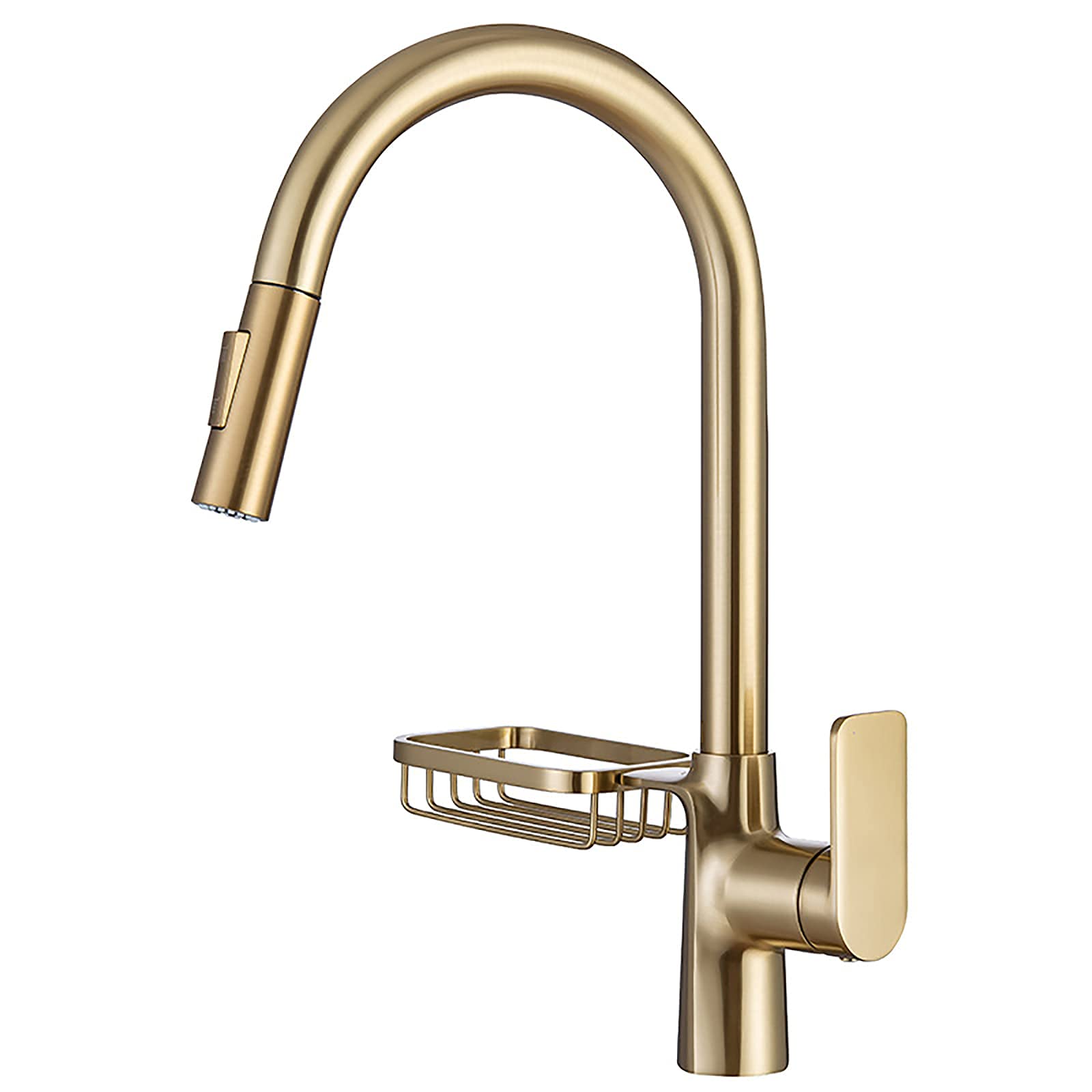 VDOQTLJT Kitchen Faucet with Pull Down Sprayer High Arc 360° Swivel Stretchable Sink Deck Mount Single Handle Tap with Soap Box Gray(Brushed Gold)