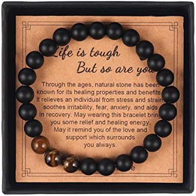Nilesr Inspirational Gifts for Women, Get Well Soon Gifts, 8mm Natural Stone Bracelets Crystal Stone Gifts for Women,Sister Girlfriend, Best Friend (L)