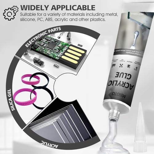 Miioto Acrylkleber, Glaskleber Transparent Stark Wasserfest, glaskleber, Acrylkleber Transparent, Glaskleber Hitzebeständig/Extrem Starker Halt -100ml
