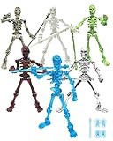 MIKILOWUHA 6 Pack T13 Skeleton Action Figures, Glow in The Dark Blue Multi-Jointed Posable Toys, DIY Mini Skeletons for Christmas Decorations, Party Favors, Desk Decor for Kids & Adults