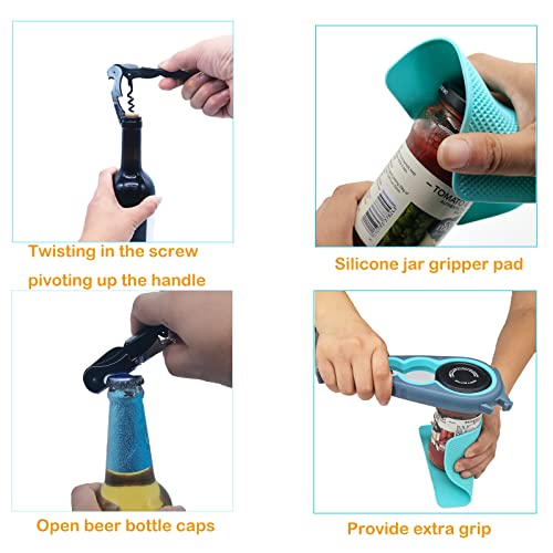 Otstar Latest Jar Opener for Seniors with Arthritis, Weak Hands, Multi-function Bottle Opener with Non Slip Rubber Jar Opener Gripper Pad and Corkscrew Wine Opener - Image 6
