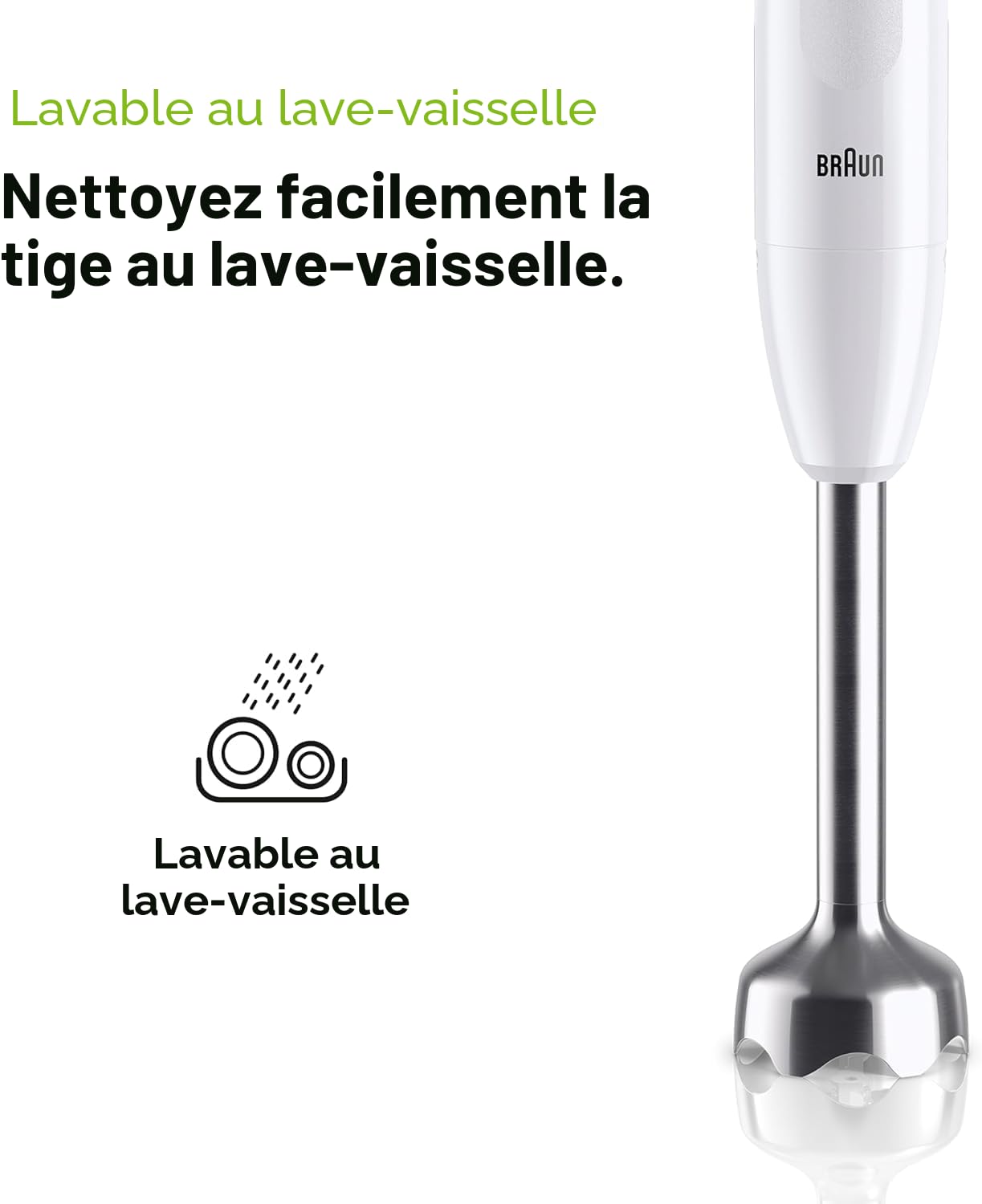 Braun MultiQuick 1 - Mixeur Plongeant Léger avec mini-hachoir pour Soupes, Smoothies et Purées Bébé, Verre Doseur 600 mL, 450W, Blanc (MQ10.201MWH)