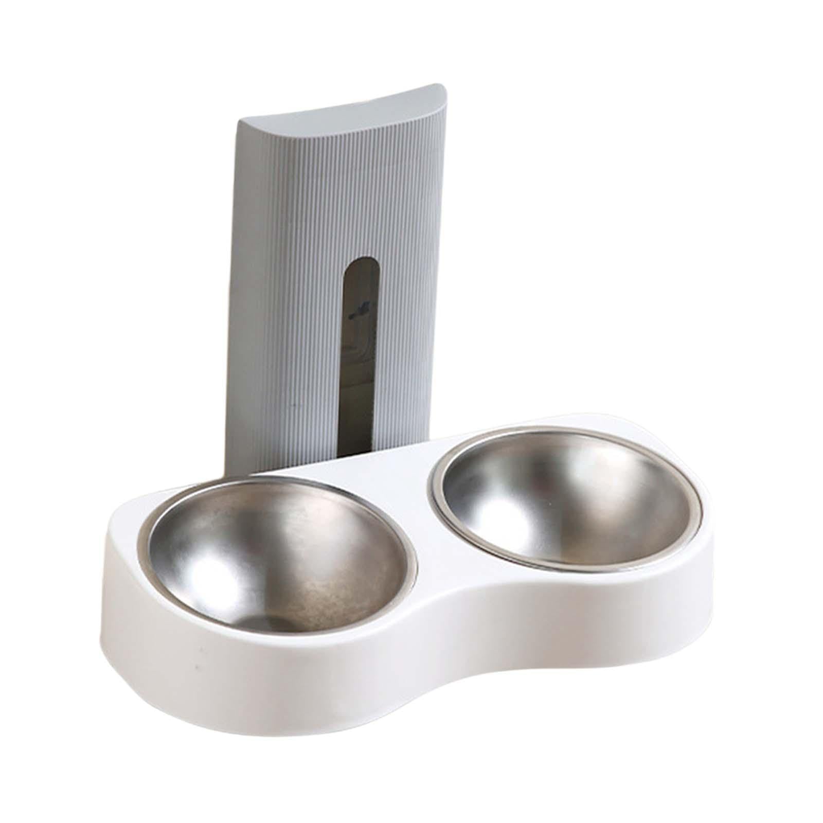 Comedero Doble para Mascotas Extraíble Ajustable Diseño Compacto Resistente Al Desgaste Instalación en Pared Fácil Limpieza Adecuado para APA, Gris Y Blanco