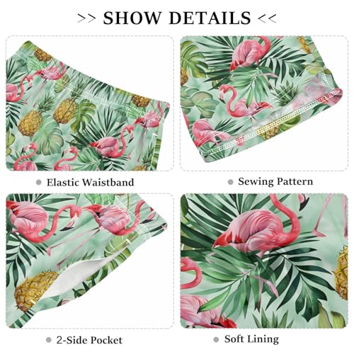 Pink Flamingos Sleep Shorts Summer Pajama Shorts Elastic Waist Sleep Bottoms with Pockets 6-14 Years3