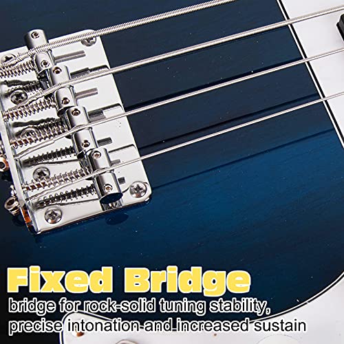 Polar Aurora New Full Size 4 Strings Blue Electric Bass Guitar+ Amp Cord+ Gigbag #TOP6