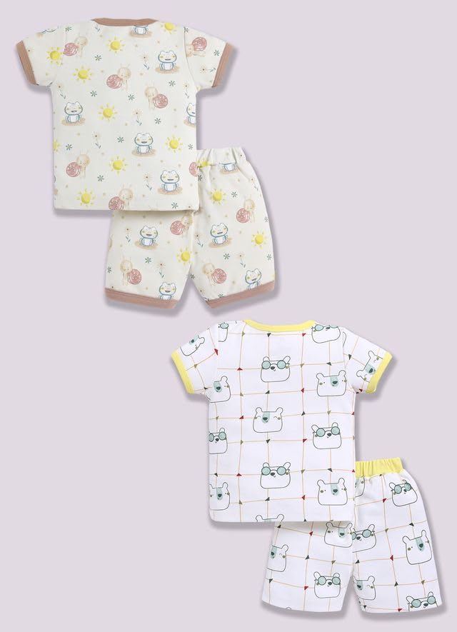 Image of Baby Girls 100% Cotton Printed Half Sleeve T-shirt & Short Summer Clothing Sets (Pack Of 2)