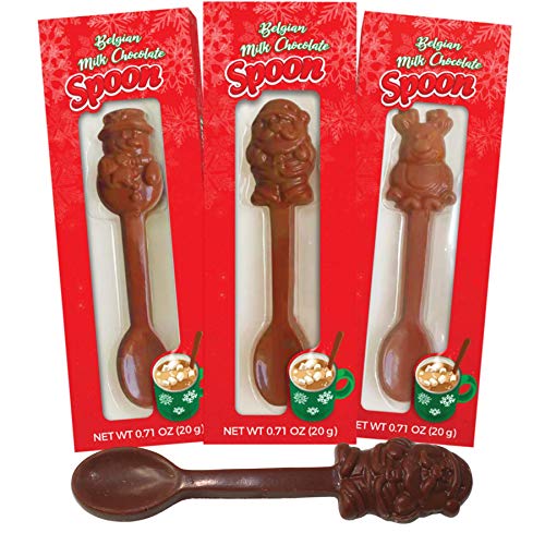 Albert's Belgian Milk Chocolate Hot Cocoa Stirring Spoons Assorted Holiday Characters, Christmas Stocking Stuffers for Kids, Pack of 3