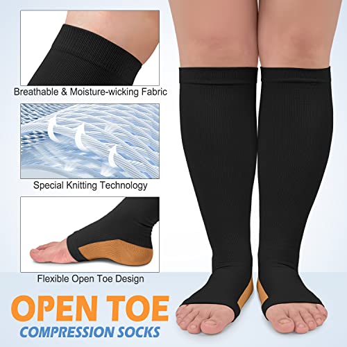Image of CTHH Toeless Compression Socks for Women & Men Open Toe Knee High Stocking | 3 Pack 20-30 mmHg Graduated Compression Socks Best Support for Circulation Flying Running Daily Wear Cooling