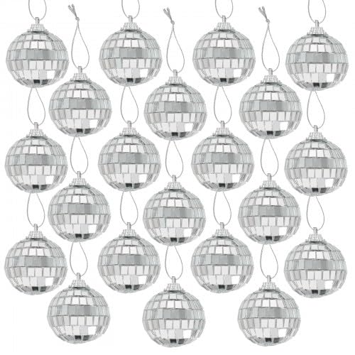 Sfera da discoteca, 24 pezzi, piccola sfera a specchio, 4 cm, argento, sfera da discoteca, specchio da discoteca, palla da discoteca, decorazione per feste a tema, coperta per Natale, carnevale