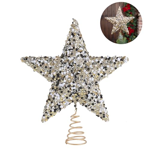 Suixing Christmas Tree Topper 10" Wire Five-Pointed Star Treetop Party Supplies Xmas Decor Home Hotel Office BlackGold