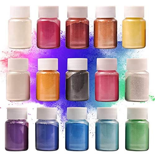 DEWEL Polvo de Mica 15 Colores x 10g, Pigmentos para Resina Epoxi, Tintes de Elaboración de...